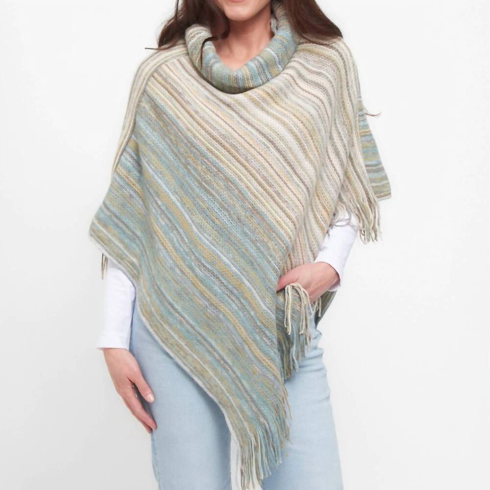 NEW HOWARD'S tiya striped funnel neck poncho in sage
